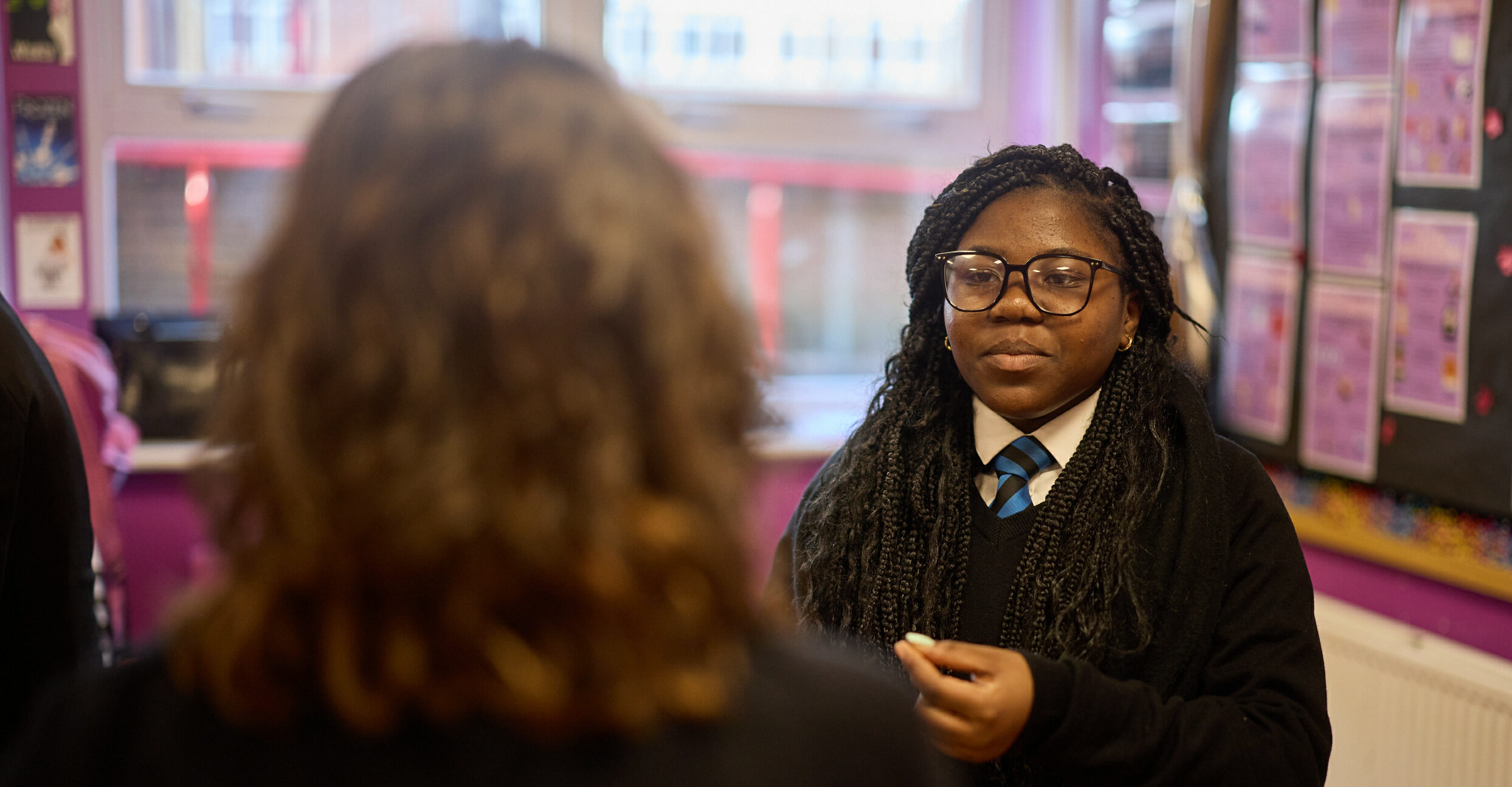 two students talking